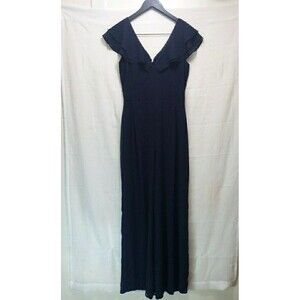 Lulus Navy Blue Ruffle Wide Leg Jumpsuit Medium M V-Neck Formal Wedding Guest